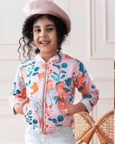 Spring's must-have! floral bomber jacket with blooming florals. Lightweight & comfy.