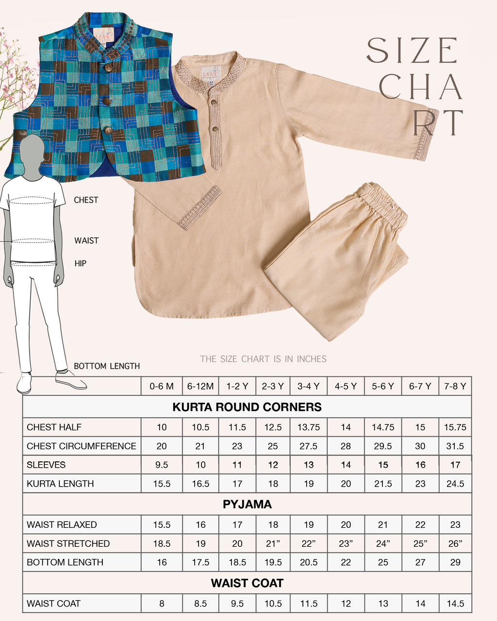 A Champion Blush Kurta Pyjama Set featuring a luxurious silk Chanderi waistcoat with an azure blue and mocha check pattern. The kurta boasts intricate embroidery, a classic bandhgala collar, detailed placket, and finely crafted sleeve accents, creating an elegant and coordinated look for festive occasions.