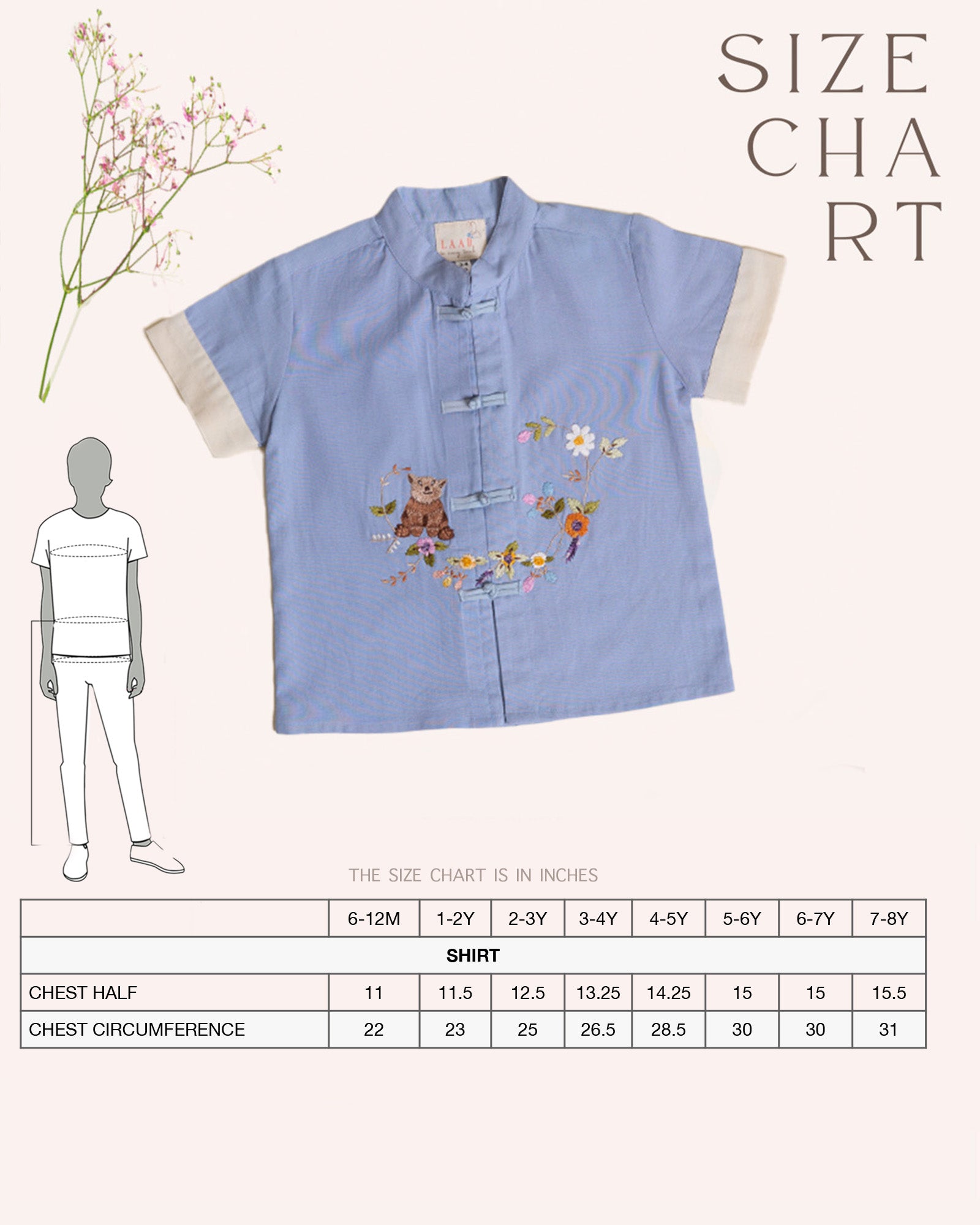 Keep it cool with our Blue Ted Summer Shirt, crafted from breathable fabric for comfort. A mandarin collar, loop buttons, and teddy embroidery add playful charm.

