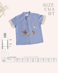 Keep it cool with our Blue Ted Summer Shirt, crafted from breathable fabric for comfort. A mandarin collar, loop buttons, and teddy embroidery add playful charm.
