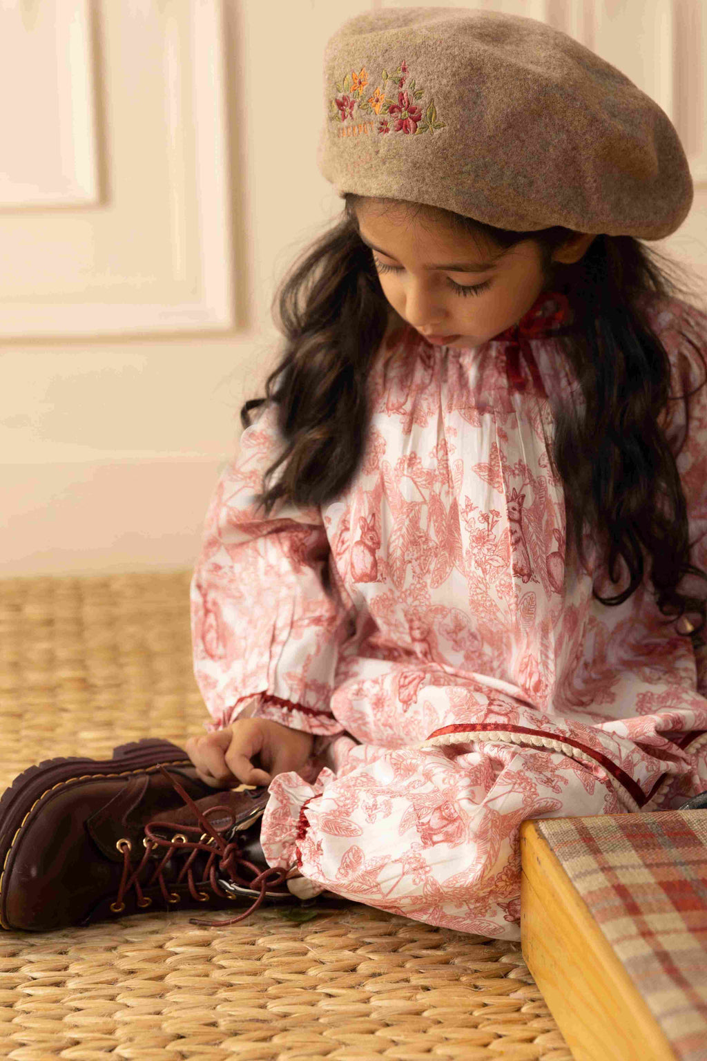 Indulge in timeless elegance with our Victorian-inspired toile rabbit print co-ord set. Featuring lace trims, frilled sleeves, and pleated hems, it blends vintage charm with comfort.
