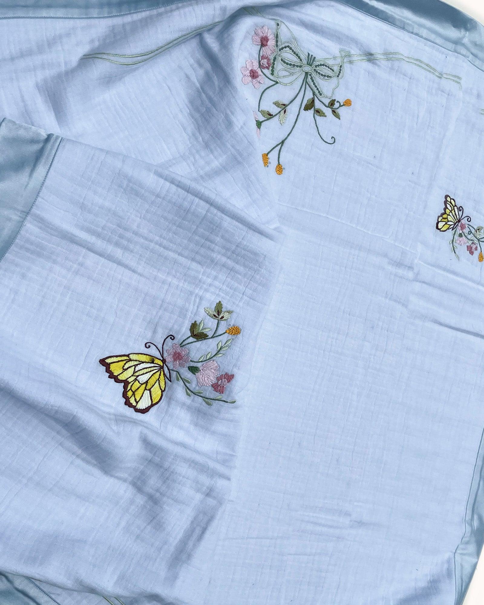 Dreamy Wonderland! Hand-crafted, embroidered tairytale blueTitalee Dohars with dazzling butterflies