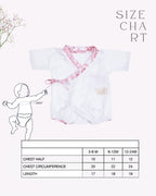 toddler girl wearing soft white kimono style , with printed fashion collar.