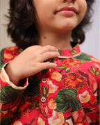 Laad`s Child wearing a floral print gul bagh kurta pyjama set full-sleeve embroidered kurta set, perfect festive wear for boys . Handcrafted in laadindia best kids wear shops in india.