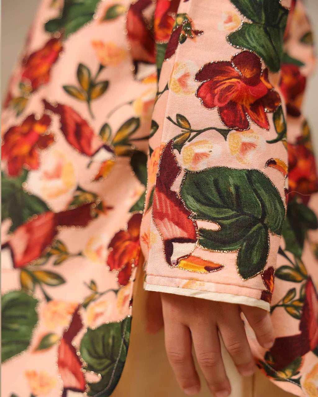 Laad`s Child wearing a floral print gul bagh kurta pyjama set full-sleeve embroidered kurta set, perfect festive wear for boys . Handcrafted in laadindia best kids wear shops in india.