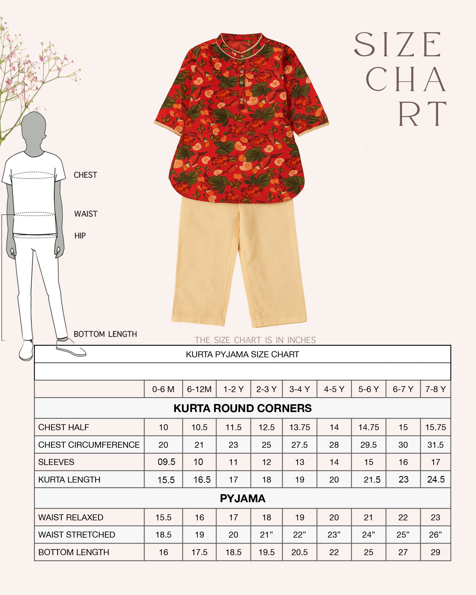 kurta pyjama Size chart _laadindia