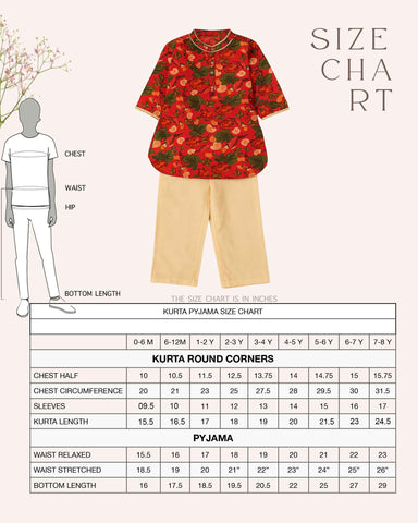 LAAD’s kurta pyjama size guide for kids – find the right fit for boys kurta pyjama set. Easy chart for festive wear, weddings & everyday comfort.