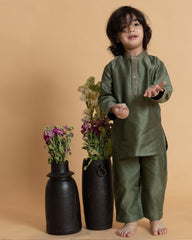 MOSS GREEN ROSEWOOD KURTA WAIST COAT SET