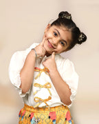 LAAD Kids' White Bow-Tie Shirt & Reindeer Printed Bloomer Set – a charming outfit with puff sleeves and playful reindeer prints!