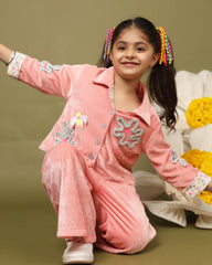 Unleash imagination with our Rosy braided co-ord! Cozy velvet, intricate embroidery, soft cotton lining. Perfect for winter playdates. By laadindia.com