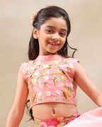 girl in rosy ruffle lehenga with dupatta , cunnari lehenga for laadli clothing made by laadindia  perfect ethnic wear and indian traditional wear for girls 