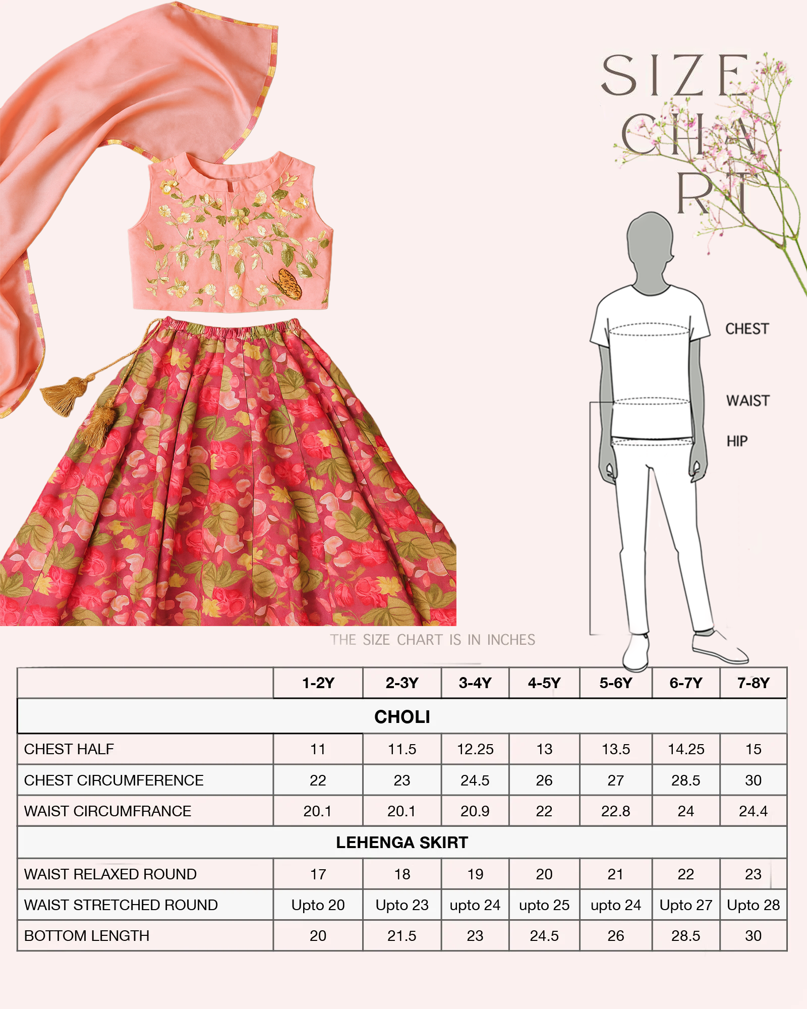 Girl in festive pink floral rosy ruffle lehenga set with embroidered crop top – handcrafted kids ethnic wear by LAAD