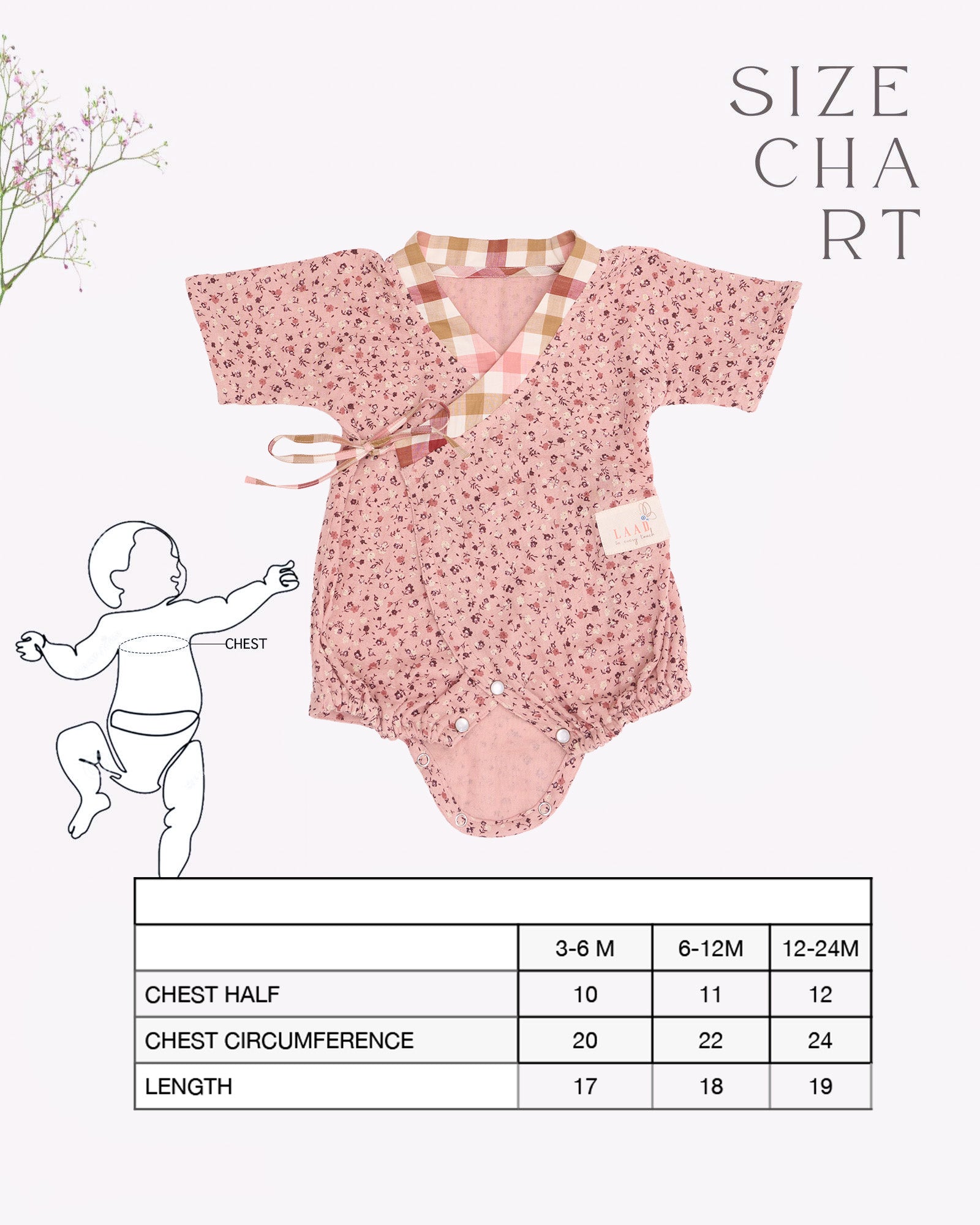LAAD`S toddler wearing soft check kimono style ,  printed cotton romper