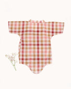 LAAD`S toddler wearing soft check kimono style ,  printed cotton romper