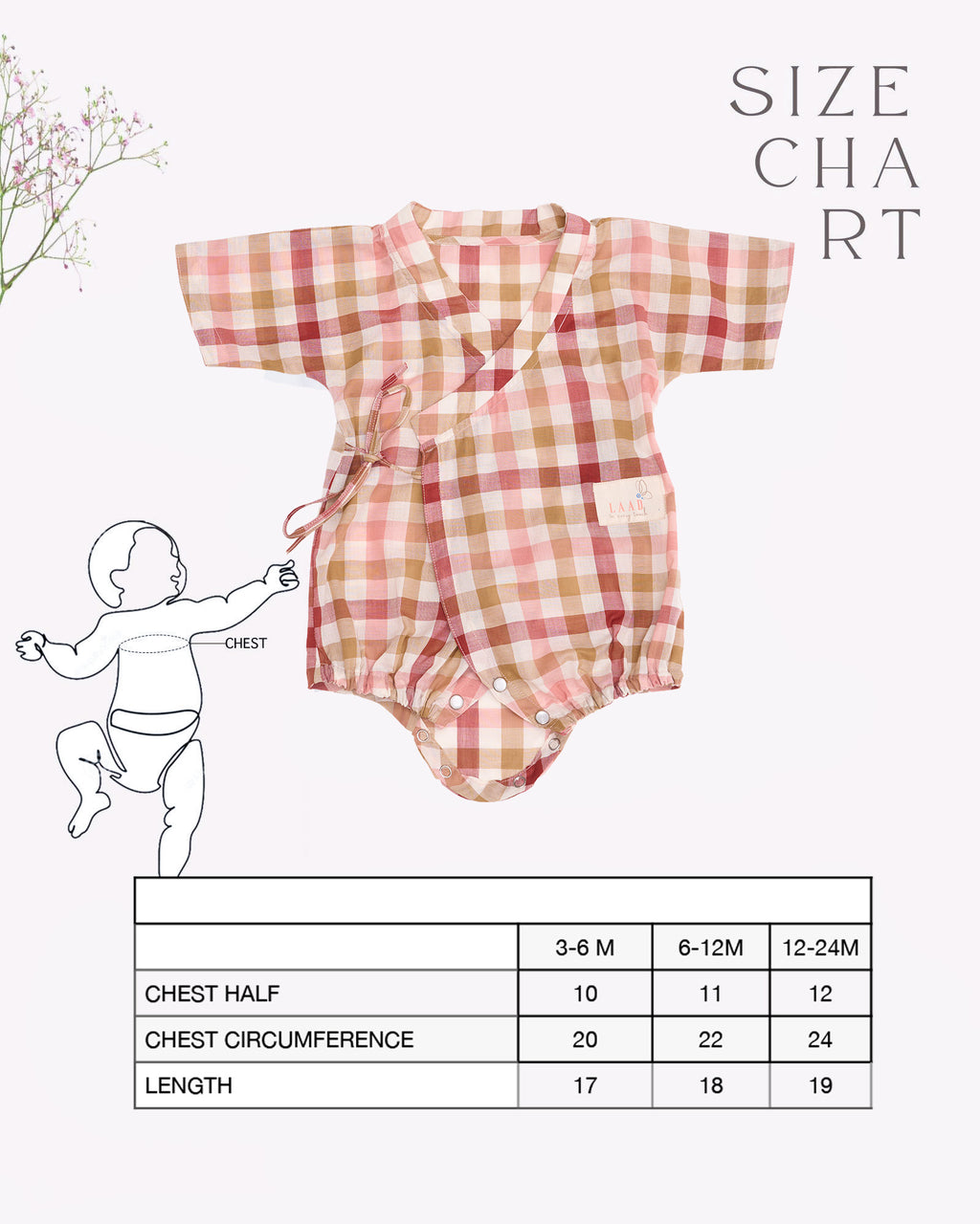 LAAD`S toddler wearing soft check kimono style ,  printed cotton romper