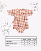 LAAD`S toddler wearing soft check kimono style ,  printed cotton romper