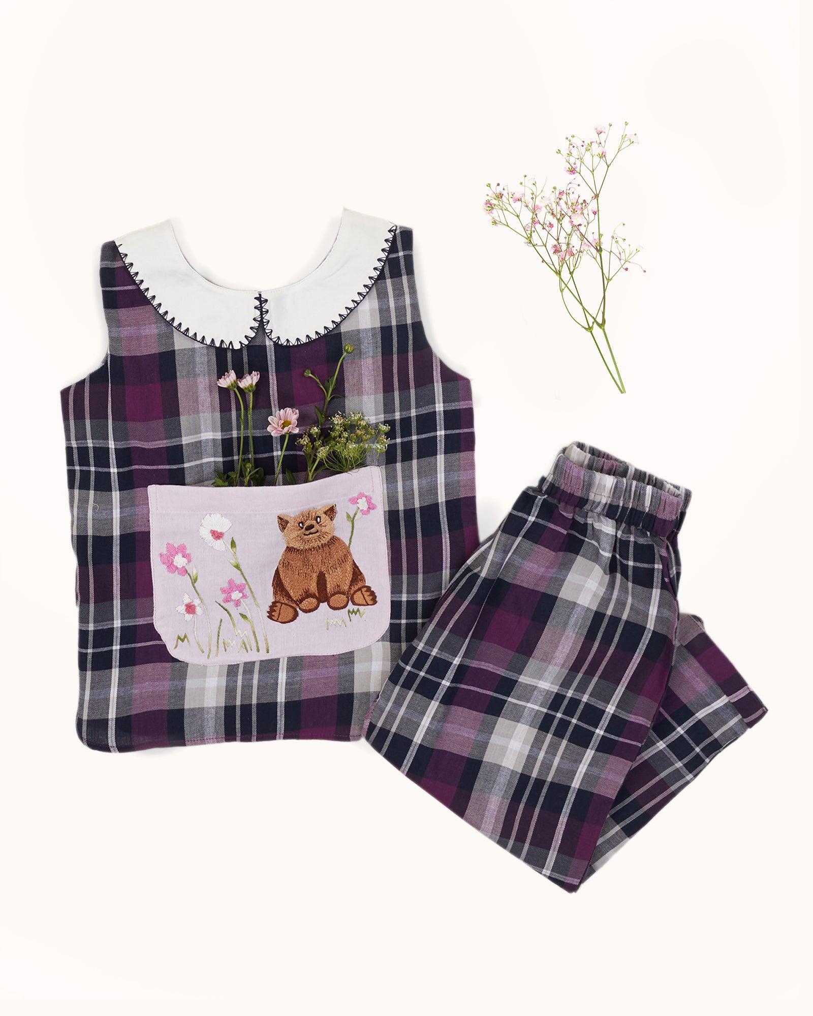 Look at this Sustainable ADORABLE hand-embroidered PLAID CHECK Ted co-ord it’s the ultimate outfit for twirling, exploring, and looking oh-so-cute. Made in India made with care by Laad in Every Touch.