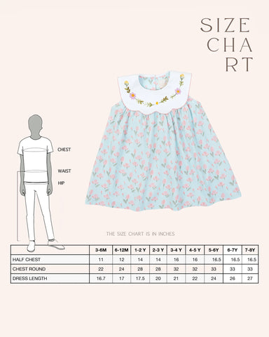 Twirl into spring with tulip dress! Mint A-line dress features tulip print & a scalloped embroidered collar. Breezy, 100% cotton. #LaadIndia 