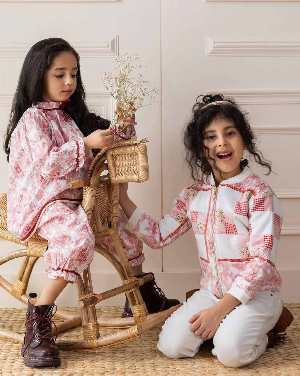 Laad`s kid in Full-length one piece sunlit ghera dress lehenga style with hand-embroidered crocheted flowers, umbrella sleevess