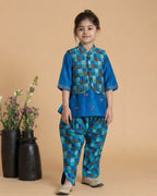 Azure mocha waist coat  featuring a luxurious silk Chanderi check pattern. The waist coat boasts intricate embroidery, a classic bandhgala collar, detailed look for festive occasions.