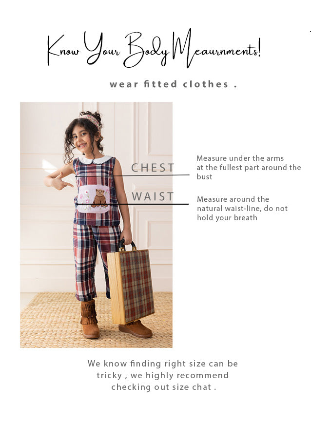 LAAD kidswear body measurement size chart for Baby LAAD (3–12 months) and Little LAAD (1–8 years) showing chest and waist round measurements in inches