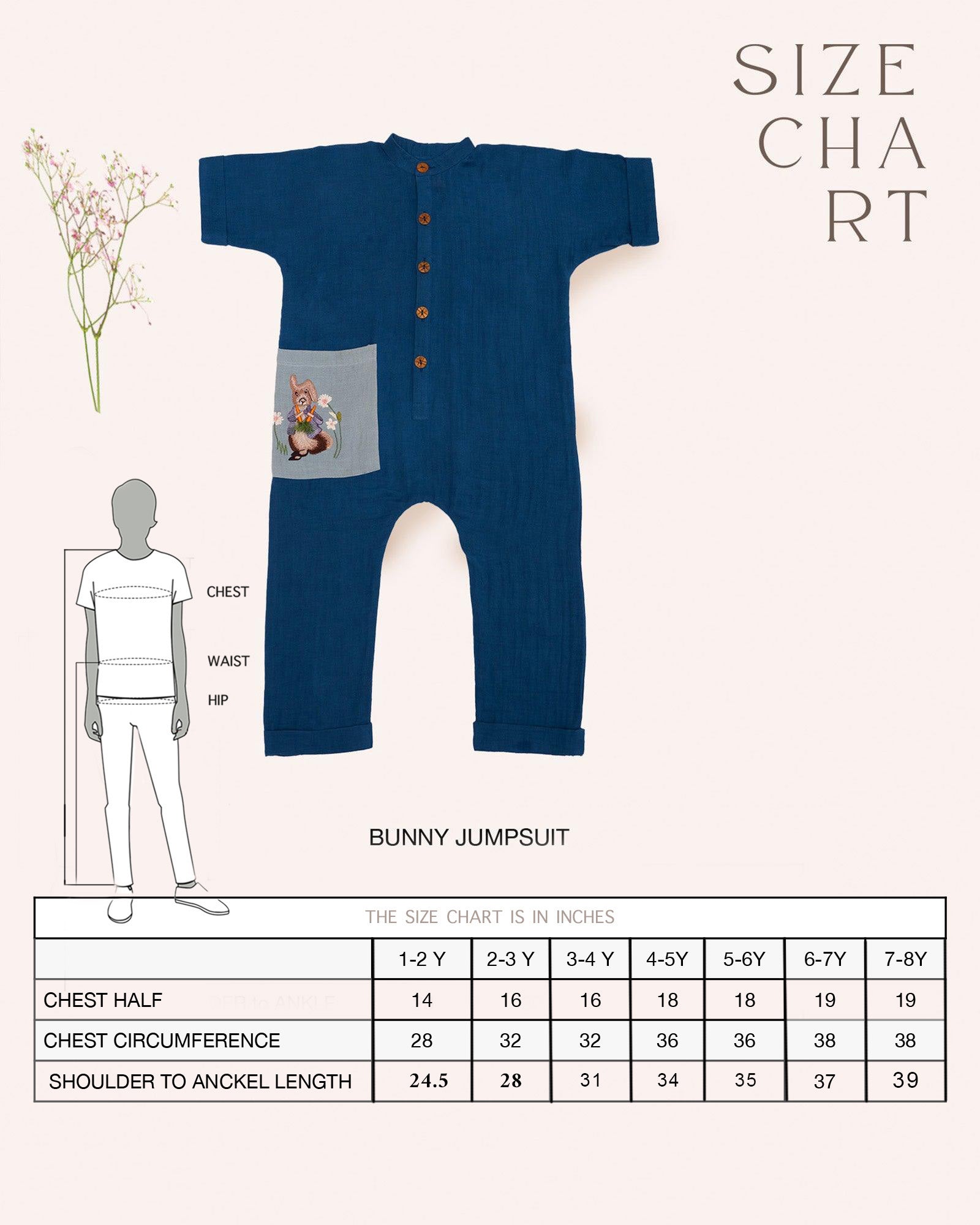 Dress your little one in LAAD's Bunny Jumpsuit, featuring a bandhgala collar, wooden buttons, and hand-embroidered Peter Rabbit details. Elegant, playful, and travel-ready!
