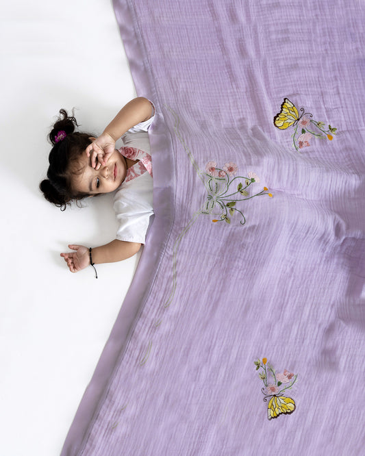 Hand-crafted,organic baby embroidered carefree breeze  Titalee Dohars with dazzling butterflies.