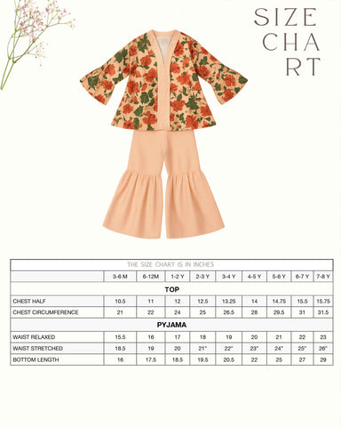 gulbagh peach sharara set from laadindia , i a traditional kurta pyjama size guide . The measurements  of kids indian  traditional wear