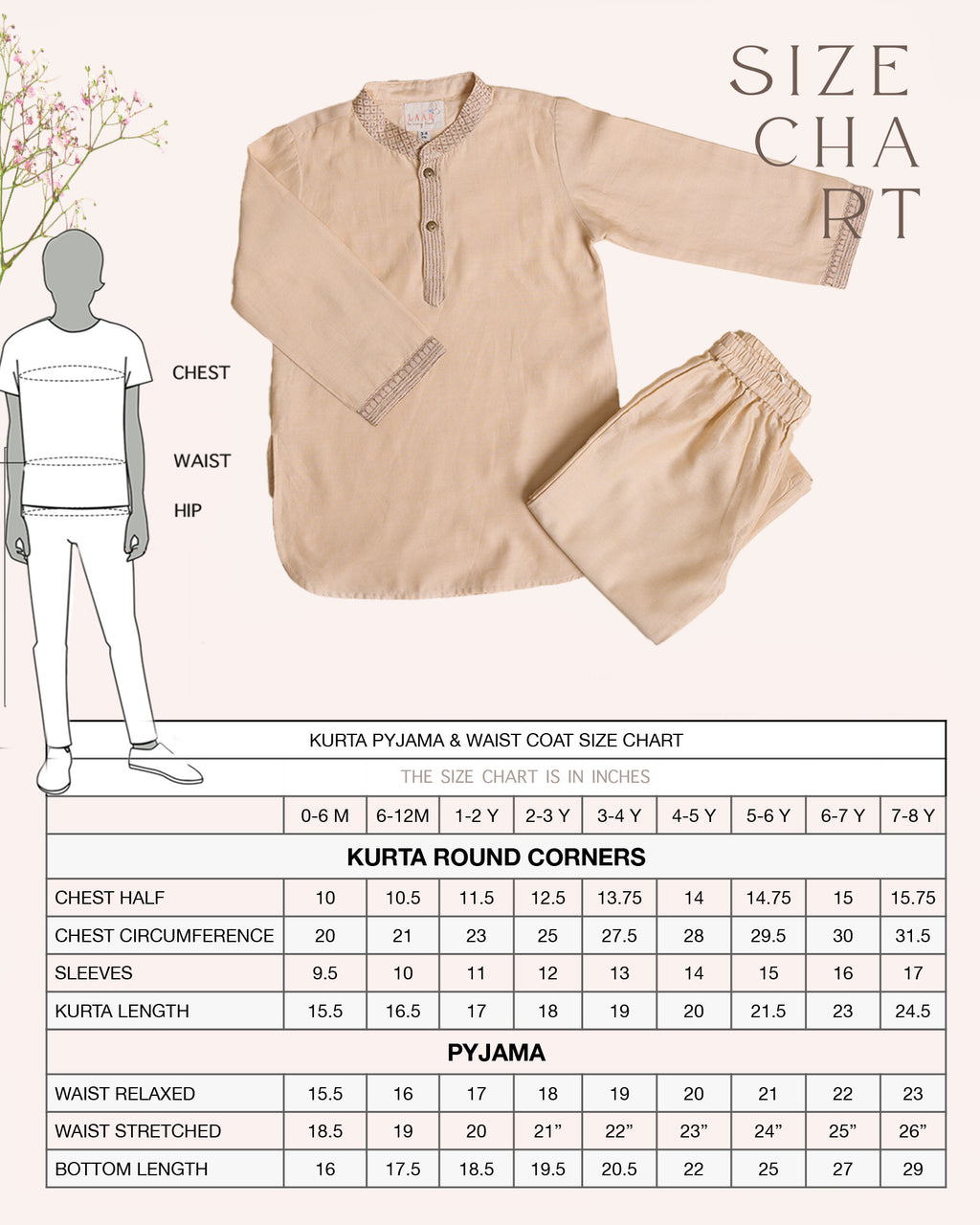 Little boy in a stylish Phulwari almond blush kurta set with delicate embroidery, showcasing festive elegance and comfort. Perfect ethnic wear for kids by laad.