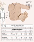 Little boy in a stylish Phulwari almond blush kurta set with delicate embroidery, showcasing festive elegance and comfort. Perfect ethnic wear for kids by laad.