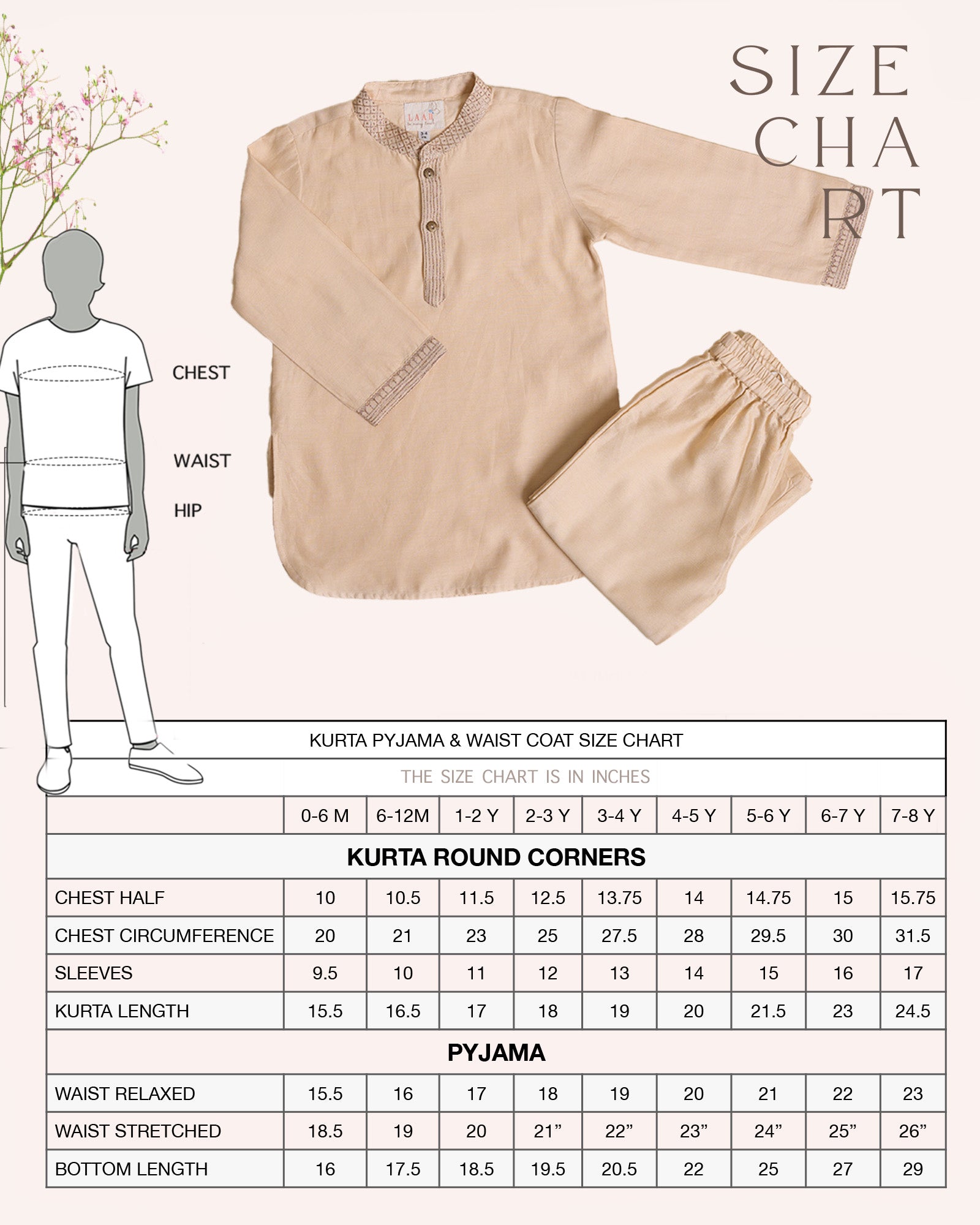 Little boy in a stylish Phulwari almond blush kurta set with delicate embroidery, showcasing festive elegance and comfort. Perfect ethnic wear for kids by laad.