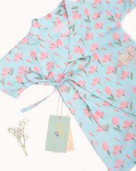 Sustainable adorable mint green tulip kimono romper is a delightful one-piece outfit, designed to capture the essence of a meadow in full bloom. This mint green kimono-style design, adjustable straps, and 100% cotton fabric. Made in India made in India with care by Laad in Every Touch.