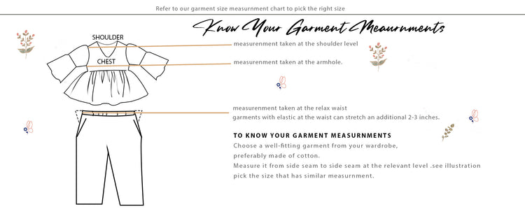 LAAD kidswear body measurement size chart for Baby LAAD (3–12 months) and Little LAAD (1–8 years) showing chest and waist round measurements in inches
