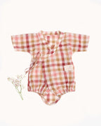 LAAD`S toddler wearing soft check kimono style ,  printed cotton romper