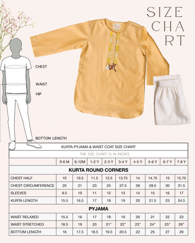 Elegant yellow kurta pyjama set for kids by Laad India, featuring delicate beadwork, intricate hand embroidery of a bambi, and a soft cotton lining for ultimate comfort. Perfect ethnic wear for festive occasions and celebrations