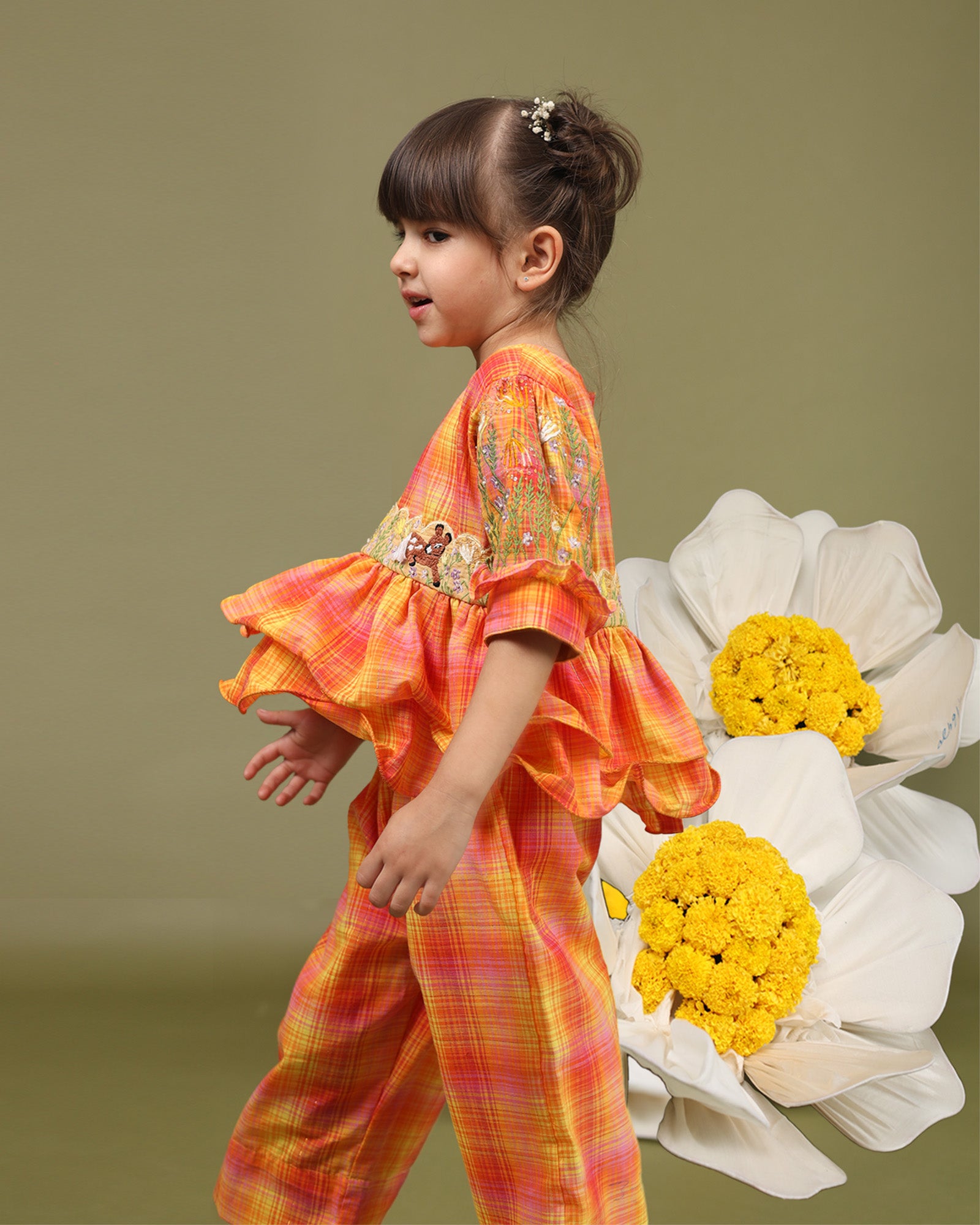 Twilight Checkered Peplum Co-ord: Exquisite ensemble with puffed hemline, embroidered belt, and culottes. Perfect for festive occasions_laadindia