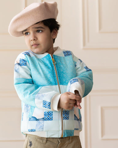 Dive into ocean vibes! With an undersea bomber jacket , Patchwork mimics cool tones. Breezy & comfy