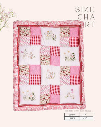 White Rabit quilt features playful rabbits & vibrant scarlet for a touch of magic. Soft cotton & cozy fiber filling for ultimate comfort. Machine wash gentle cycle at 30°C. Avoid harsh hardware, dry in shade